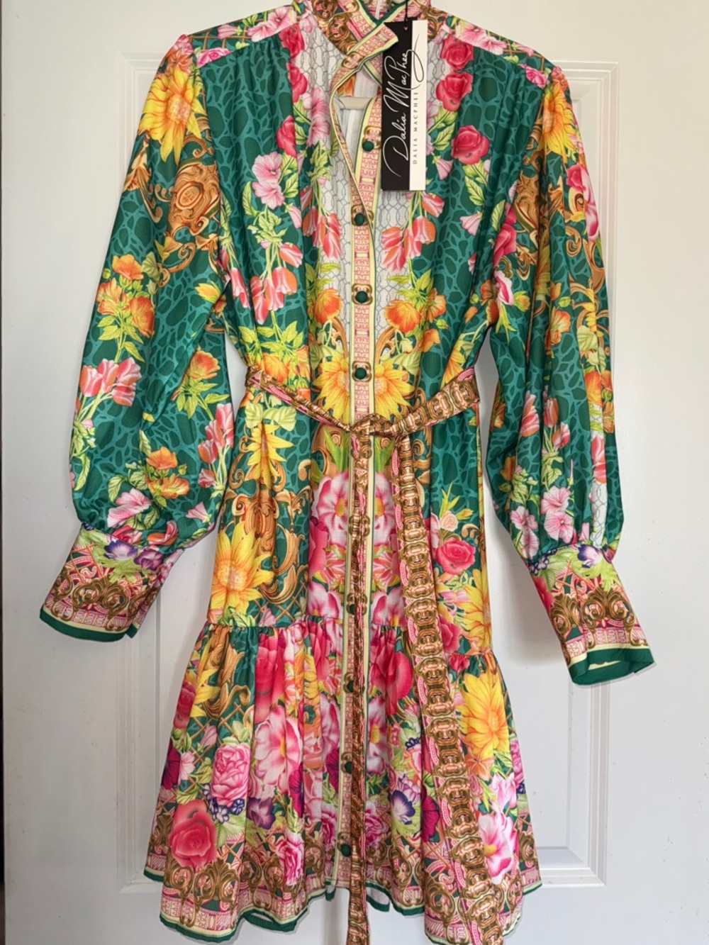 Dolls Kill Floral Green Button-Front Mini Dress